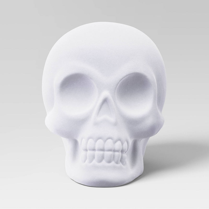 6.5" Plastic Flocked Skull Halloween Decorative Sculpture White - Hyde & EEK! Boutique