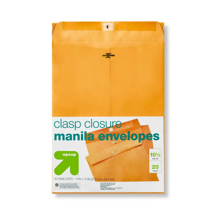 20ct 9" x 12" Clasp Closure Manila Envelopes - up&up