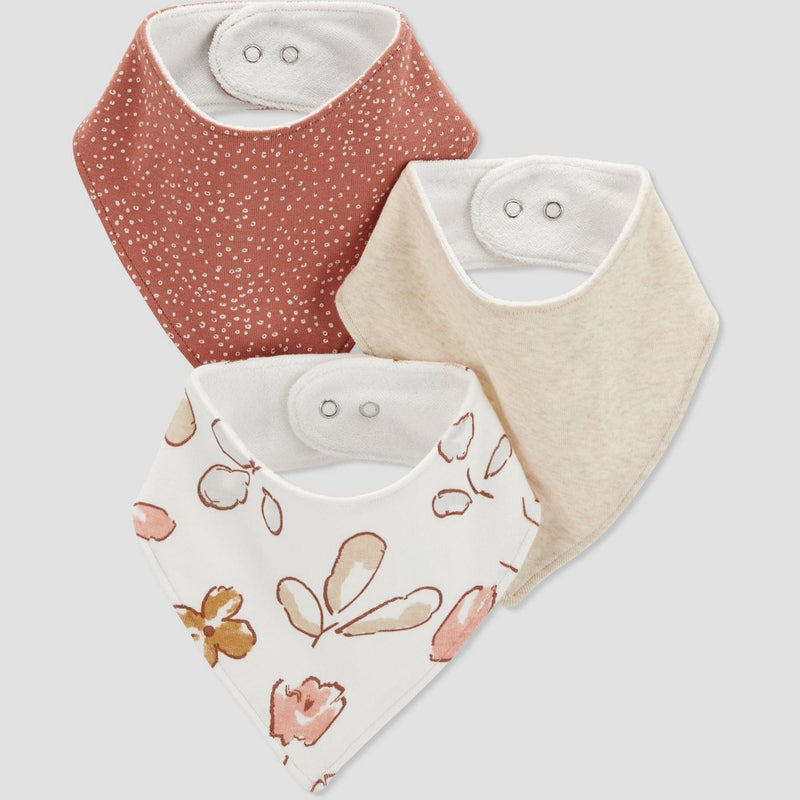 Carter's Just One You Baby Girls' 3pk Floral Bib - Brown/White