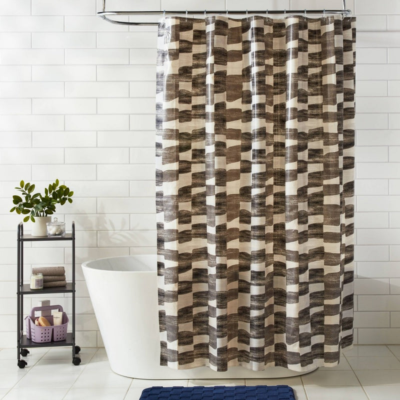 13pc PEVA Watercolor Blocks Shower Curtain with Rings Set Gray - Room Essentials