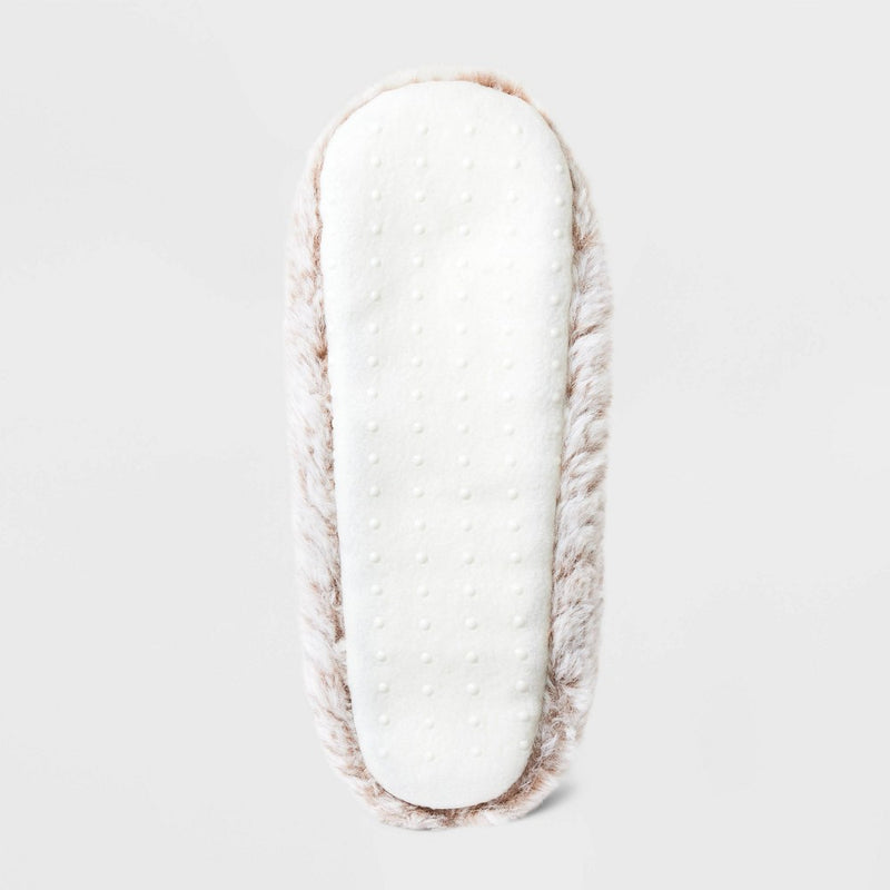 Women's Herringbone Faux Fur Cozy Pull-On Slipper Socks with Grippers - Auden Tan/Ivory S/M