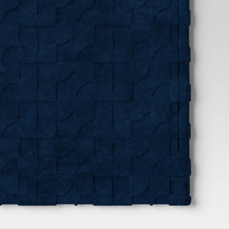 Geometric Jacquard Faux Shearling Throw Blanket Navy - Room Essentials