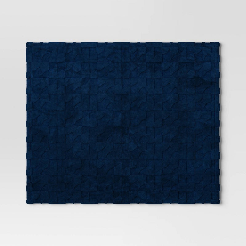 Geometric Jacquard Faux Shearling Throw Blanket Navy - Room Essentials