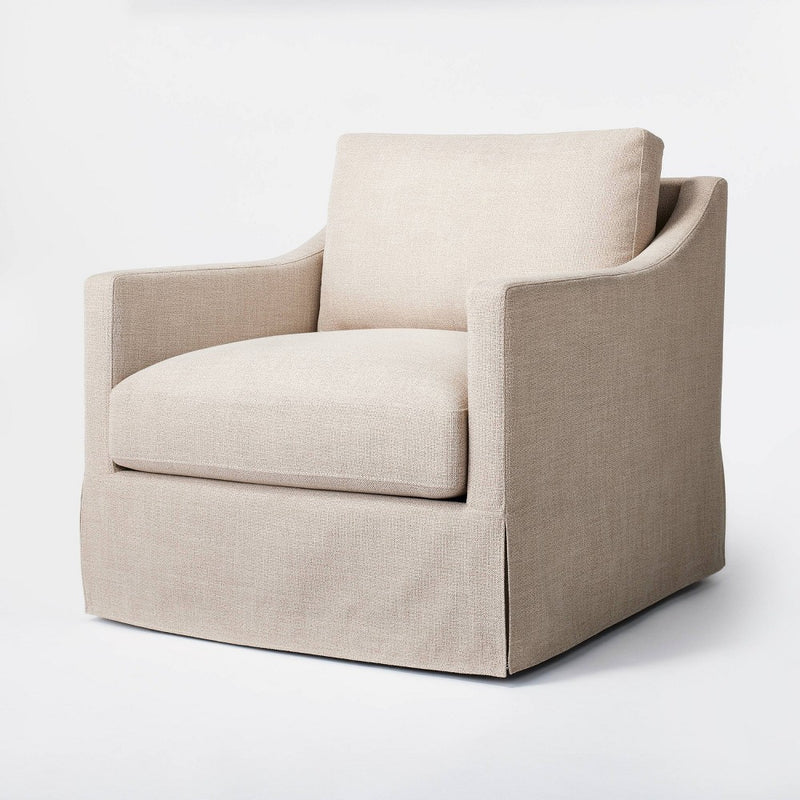 Vivian Park Upholstered Swivel Chair Mushroom Linen - Threshold designed with Studio McGee: Comfortable Accent Furniture (LOCAL PICKUP ONLY)