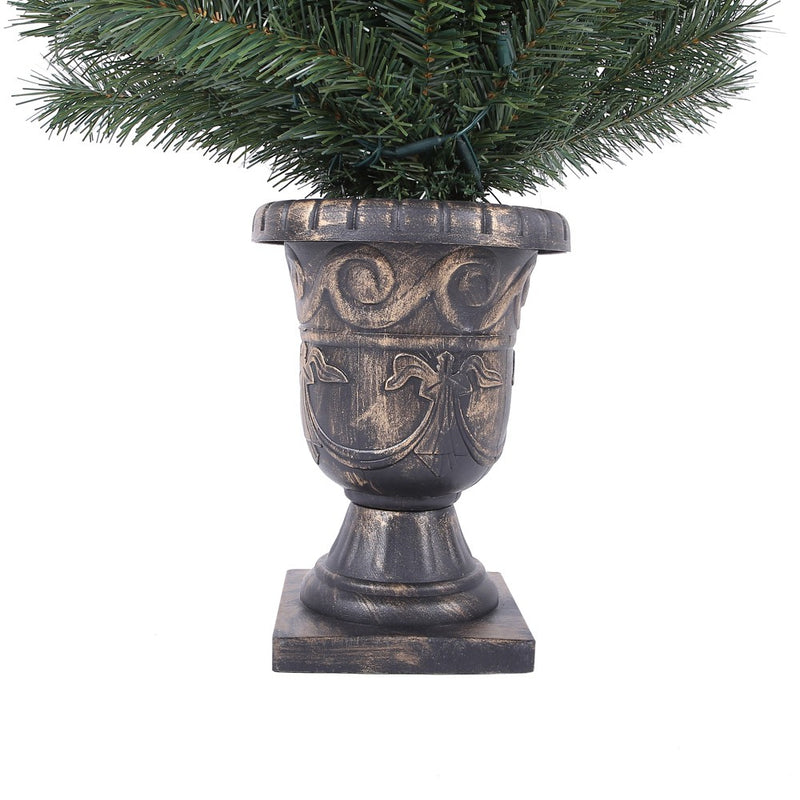 LuxenHome Set of 2 3.9' Pre-Lit LED Artificial Pine Christmas Tree with Urn Pot Green (LOCAL PICKUP ONLY)