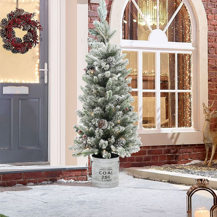 LuxenHome 3' Pre-Lit Artificial Flocked Pine Christmas Tree with Pine Cones, Berries, and Metal Pot Off-White (LOCAL PICKUP ONLY)