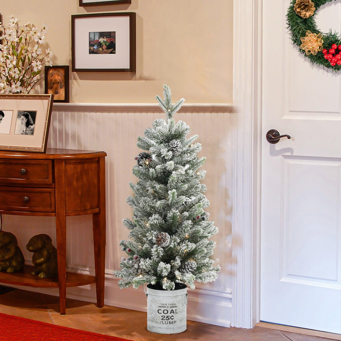LuxenHome 3' Pre-Lit Artificial Flocked Pine Christmas Tree with Pine Cones, Berries, and Metal Pot Off-White (LOCAL PICKUP ONLY)