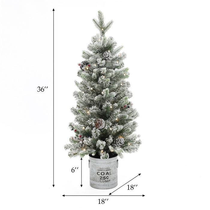 LuxenHome 3' Pre-Lit Artificial Flocked Pine Christmas Tree with Pine Cones, Berries, and Metal Pot Off-White (LOCAL PICKUP ONLY)
