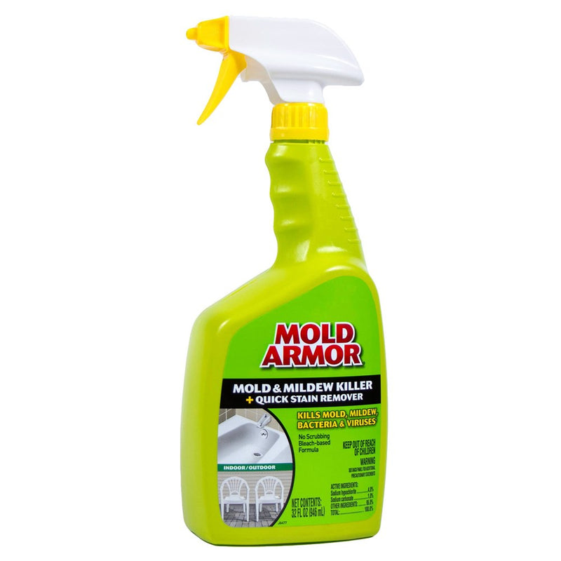 Mold Armor Mold And Mildew Killer + Quick Stain Remover, 32 Oz., Trigger Spray Bottle, Eliminates 99.9% Of Household Bacteria And Viruses, Ideal Bathroom Mold And Mildew Remover