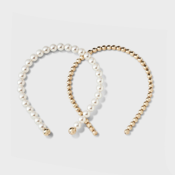 Beaded Headband Set 2pc - A New Day White/Gold