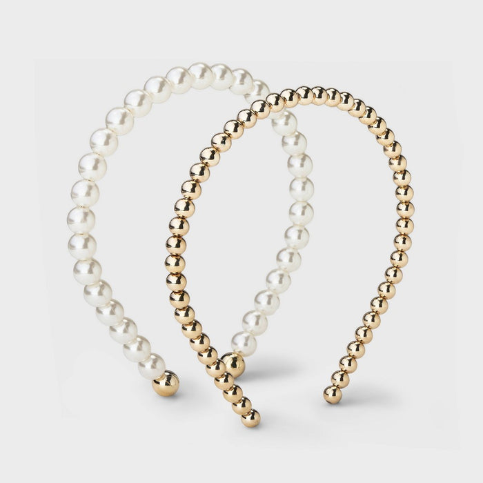 Beaded Headband Set 2pc - A New Day White/Gold