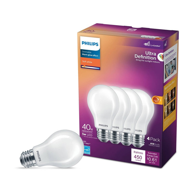 Philips UltraDef LED 40W Frosted Soft White A19 4P