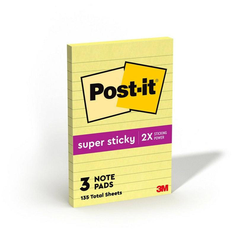 Post-it 4pk 4" x 6" Lined Super Sticky Notes 45 Sheets/Pad - Canary Yellow
