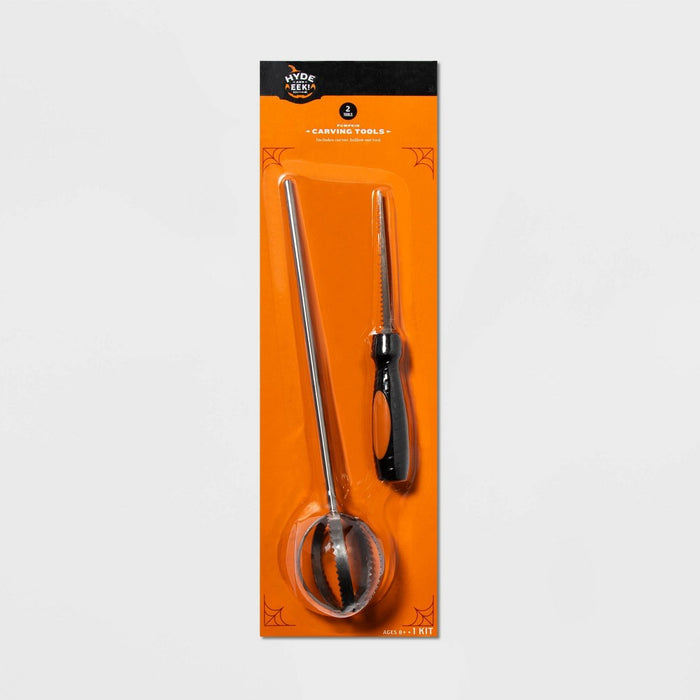 Halloween Pumpkin Gutter Saw Carving Tool Set 2pc - Hyde & EEK! Boutique: Metal Carver & Scoop, Skull Design Kit