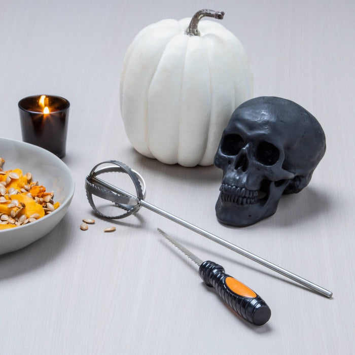 Halloween Pumpkin Gutter Saw Carving Tool Set 2pc - Hyde & EEK! Boutique: Metal Carver & Scoop, Skull Design Kit