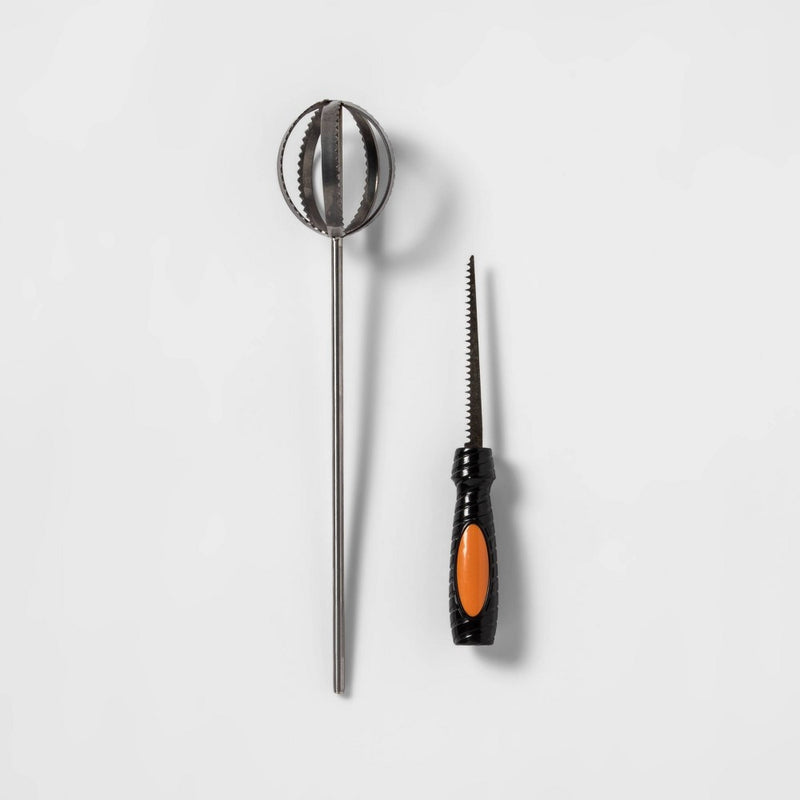 Halloween Pumpkin Gutter Saw Carving Tool Set 2pc - Hyde & EEK! Boutique: Metal Carver & Scoop, Skull Design Kit