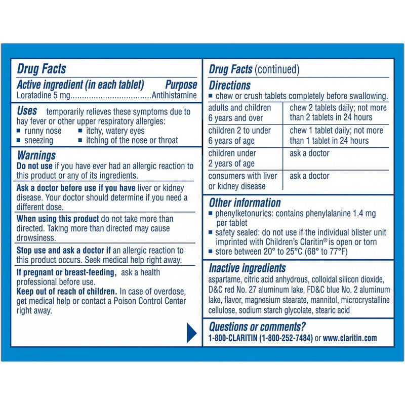 Children's Claritin Loratadine Allergy Relief 24 Hour Non-Drowsy Grape Chewable Tablets - 30ct