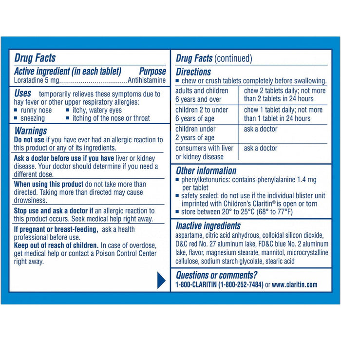 Children's Claritin Loratadine Allergy Relief 24 Hour Non-Drowsy Grape Chewable Tablets - 30ct