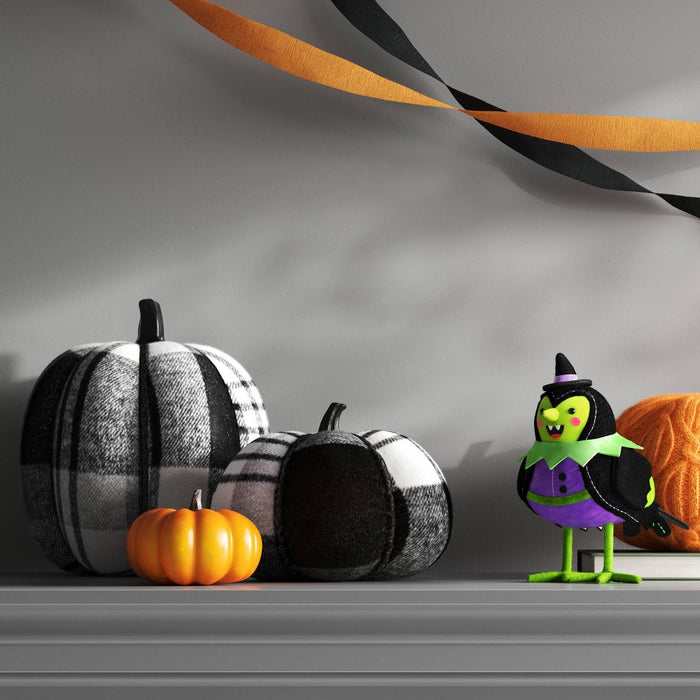 8.75" Brushed Plaid Knit Pumpkin Black Halloween Decorative Figurine - Hyde & EEK! Boutique: Modern Style, Indoor Use