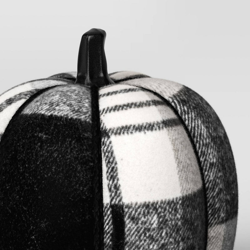 8.75" Brushed Plaid Knit Pumpkin Black Halloween Decorative Figurine - Hyde & EEK! Boutique: Modern Style, Indoor Use