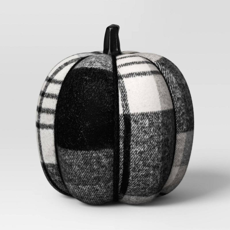 8.75" Brushed Plaid Knit Pumpkin Black Halloween Decorative Figurine - Hyde & EEK! Boutique: Modern Style, Indoor Use