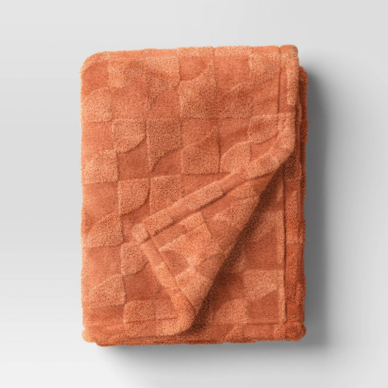 Geometric Jacquard Faux Shearling Throw Blanket Terracotta - Room Essentials