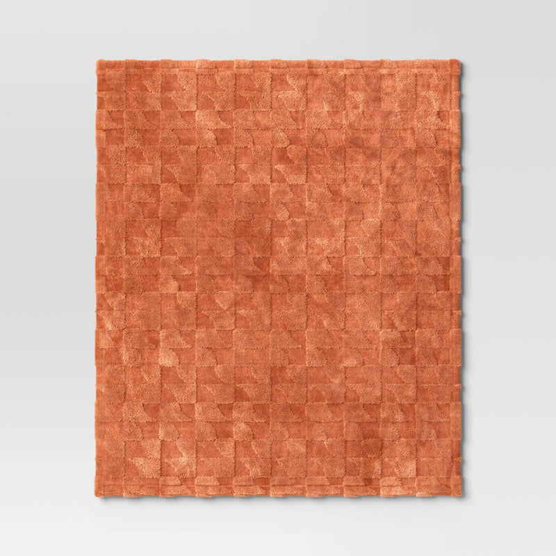 Geometric Jacquard Faux Shearling Throw Blanket Terracotta - Room Essentials