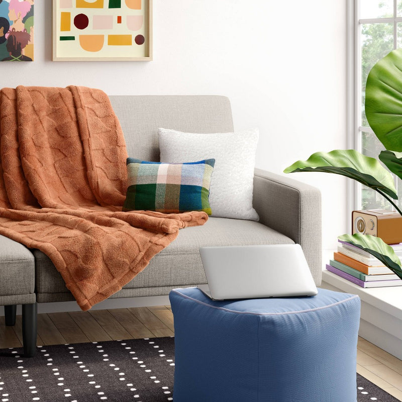 Geometric Jacquard Faux Shearling Throw Blanket Terracotta - Room Essentials