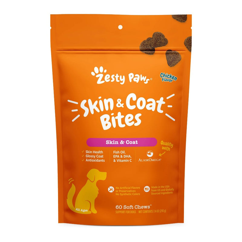 Zesty Paws Skin & Coat Bites for Dog Chicken Flavor - 60ct