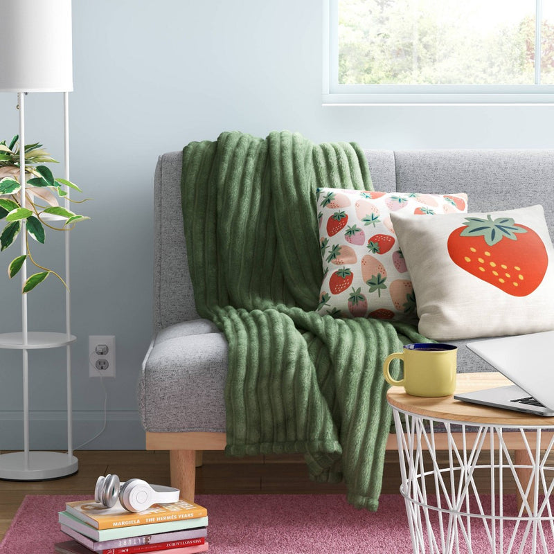 Channeled Plush Throw Blanket Green - Room Essentials: Sensory Friendly, 50x60", Machine Washable