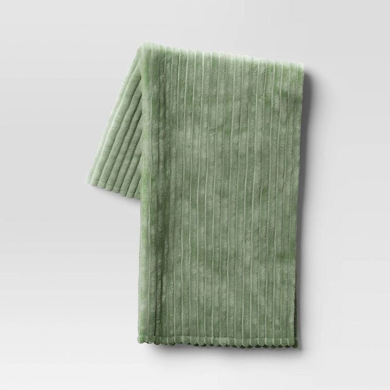 Channeled Plush Throw Blanket Green - Room Essentials: Sensory Friendly, 50x60", Machine Washable