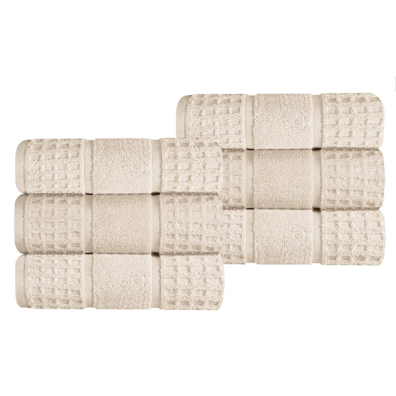 Superior Cotton Hand Towel Set, Zero Twist, Waffle Border, Small Towels, Plush Soft Absorbent Bathroom Basics, Home Essentials, Spa, Salon, Hotel, Kitchen, Luxury Quick Drying, Set Of 6, Ivory