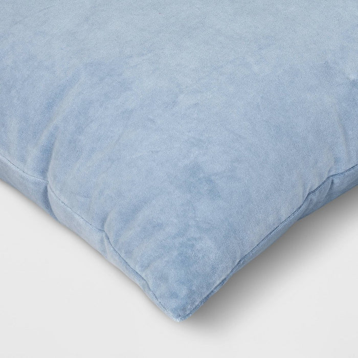 Washed Cotton Velvet Square Throw Pillow Light Blue - Threshold: Indoor Decorative Cushion, Removable Cover, Polyester Fill