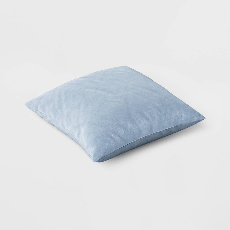 Washed Cotton Velvet Square Throw Pillow Light Blue - Threshold: Indoor Decorative Cushion, Removable Cover, Polyester Fill
