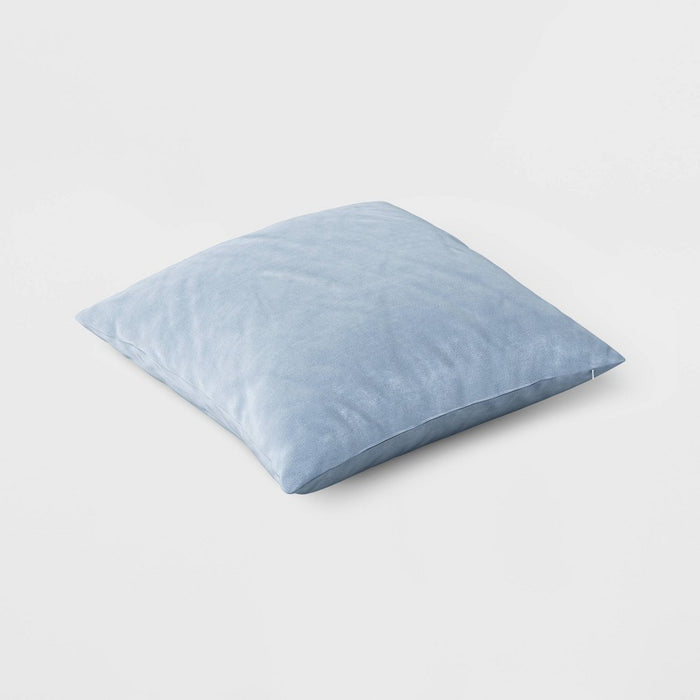 Washed Cotton Velvet Square Throw Pillow Light Blue - Threshold: Indoor Decorative Cushion, Removable Cover, Polyester Fill