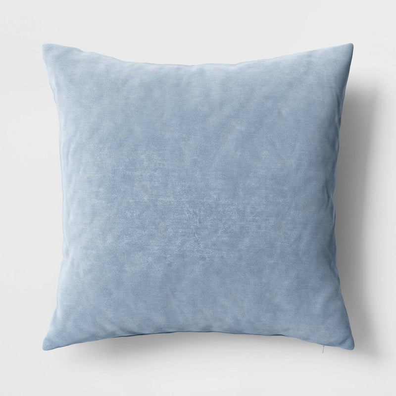 Washed Cotton Velvet Square Throw Pillow Light Blue - Threshold: Indoor Decorative Cushion, Removable Cover, Polyester Fill