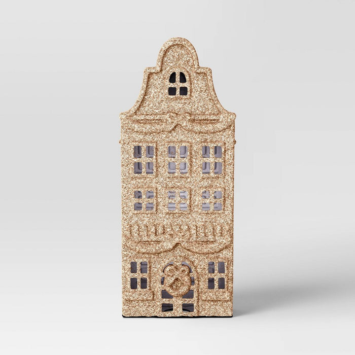 Glittered House Christmas Village Building - Wondershop Champagne