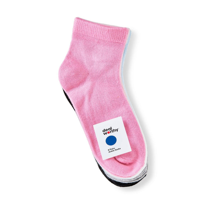 Kids' 8pk Ankle Length Socks - Dealworthy Pink/Blue/White XS/S