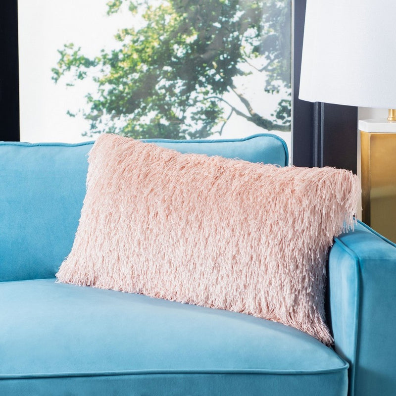 Indoor/Outdoor Shag Pillow - Blush - 14" x 24" - Safavieh . (LOCAL PICKUP ONLY)