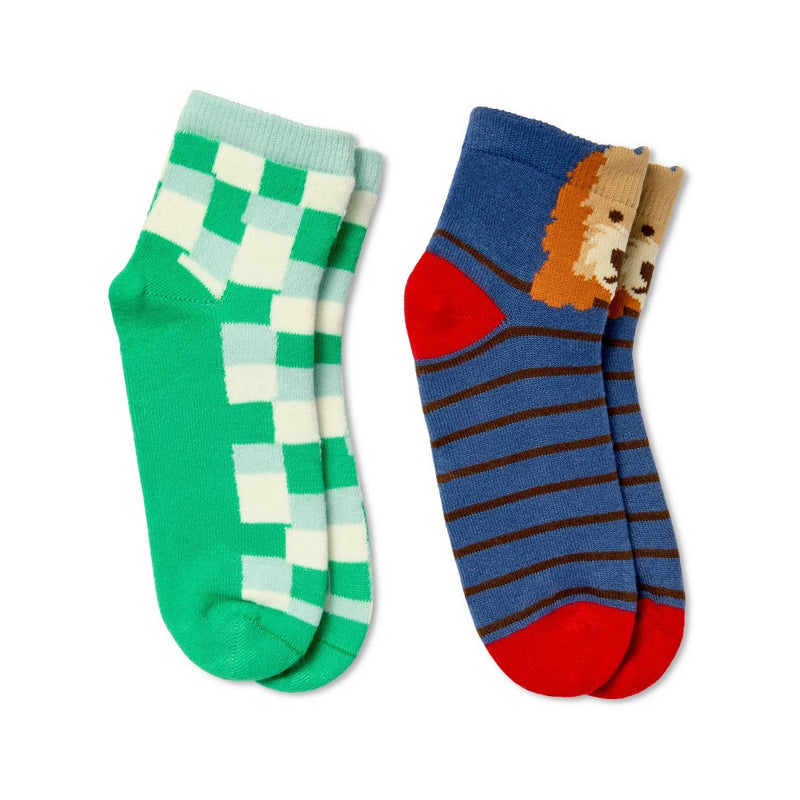 Kids' 2pk Socks - Dog Stripe & Green Check - Blue/Green - The Cuddle Collab