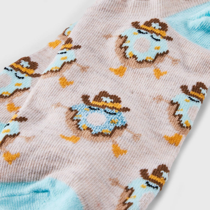 Women's Cowboy Donuts Low Cut Socks - Xhilaration Oatmeal Heather/Aqua 4-10