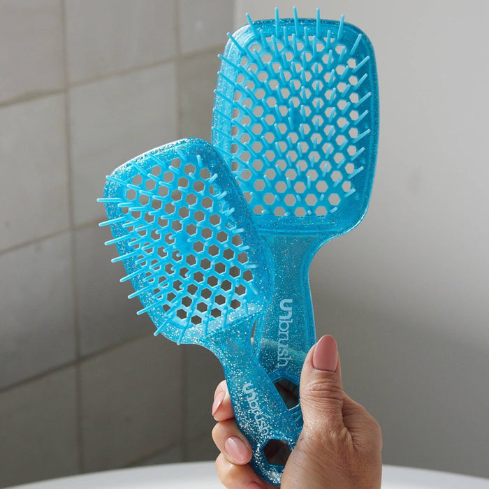 UNbrush Mini Glitter Detangling Hair Brush - Sapphire Blue
