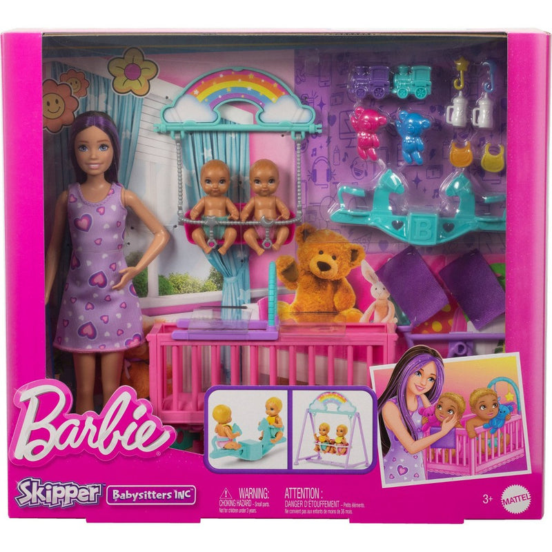 Barbie Skipper Babysitter Doll with Twin Nursery Playset & Accessories Set 17pc