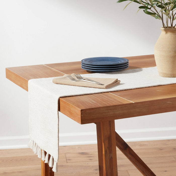 72" x 14" Cotton Textured Table Runner White - Threshold