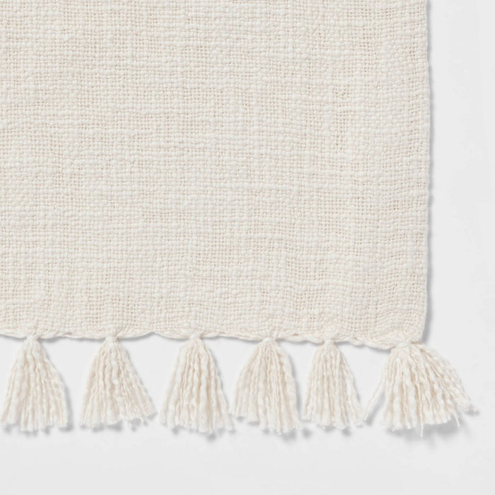 72" x 14" Cotton Textured Table Runner White - Threshold