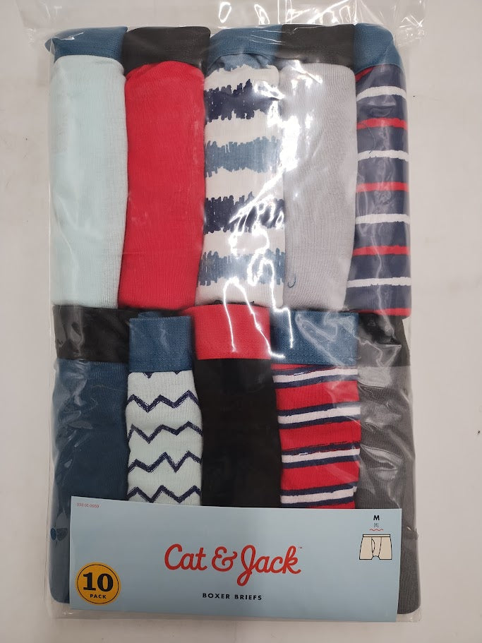 Boys' 10pk Striped Boxer Briefs - Cat & Jack Red/Blue M