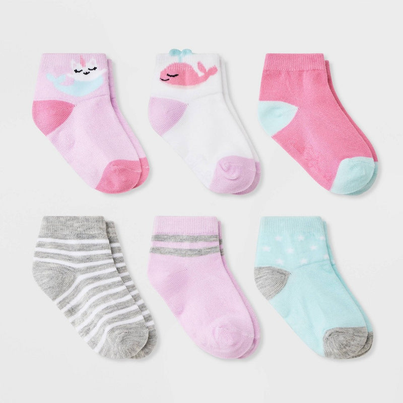 Toddler Girls' 6pk Mermaid Striped Low Cut Socks - Cat & Jack Pink 2T-3T