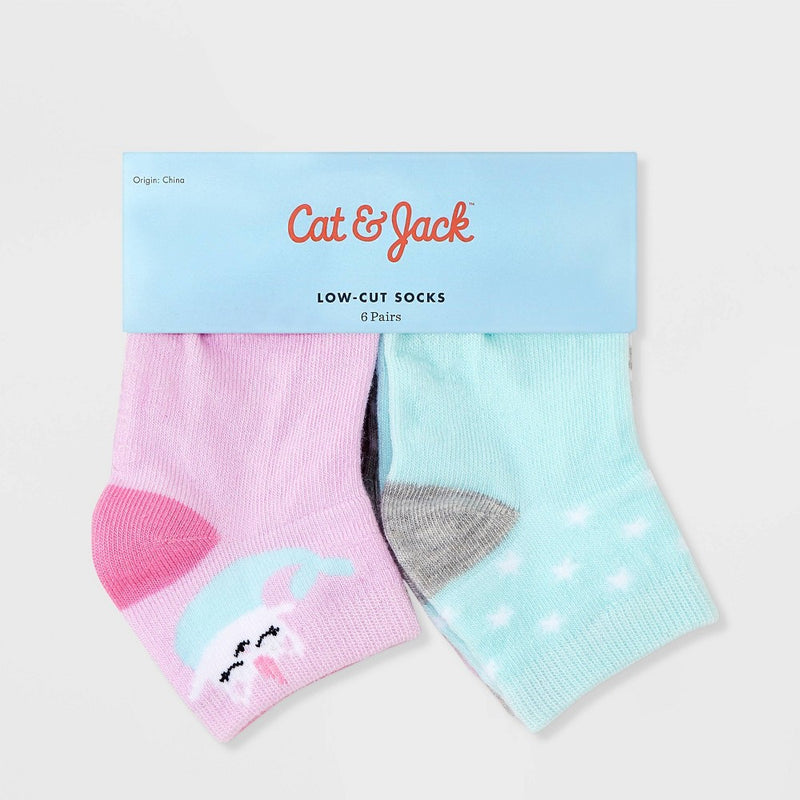 Toddler Girls' 6pk Mermaid Striped Low Cut Socks - Cat & Jack Pink 2T-3T