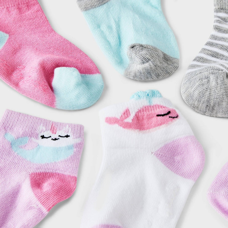 Toddler Girls' 6pk Mermaid Striped Low Cut Socks - Cat & Jack Pink 2T-3T