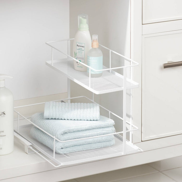 2 Tier Slide Out Under Vanity Matte White - Brightroom: Steel Organizer for Bathroom, Spot Clean, 0.35 Capacity